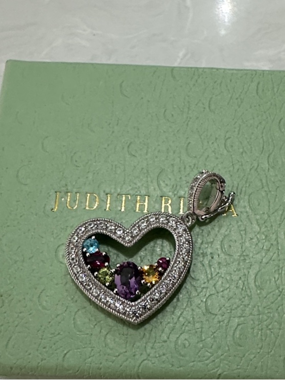 Judith Ripka 925 Sterling Silver Heart Pendant with Multicolored Gemstones - Picture 2 of 6